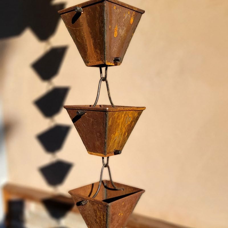 Nutshell Stores Medium Square Cups Rain Chain - Weathered Steel - 19 Feet