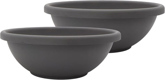 The HC Companies Shallow Planter with Drainage - Contemporary Garden Bowl Planter for Flowers, Herbs & More - Round Succulent Planter Pot for Indoors and Outdoors (15.5" Warm Gray, Pack of 2)