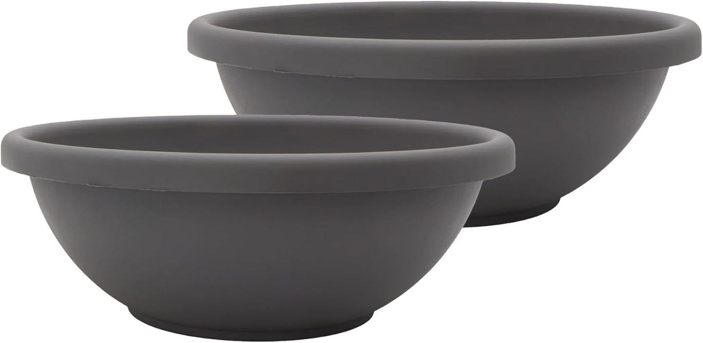 The HC Companies Shallow Planter with Drainage - Contemporary Garden Bowl Planter for Flowers, Herbs & More - Round Succulent Planter Pot for Indoors and Outdoors (24" Warm Gray, Pack of 2)