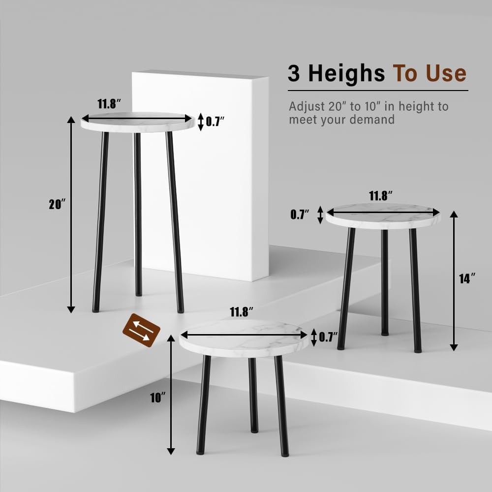 Plant Stand Indoor Tall: Corner Wood Plant Stand 2 Pack Mid Century Modern Decor - Small Round Plant Table for Indoor Plants - Outdoor Plant Holder for Patio Living Room Bathroom Office (White Marble)