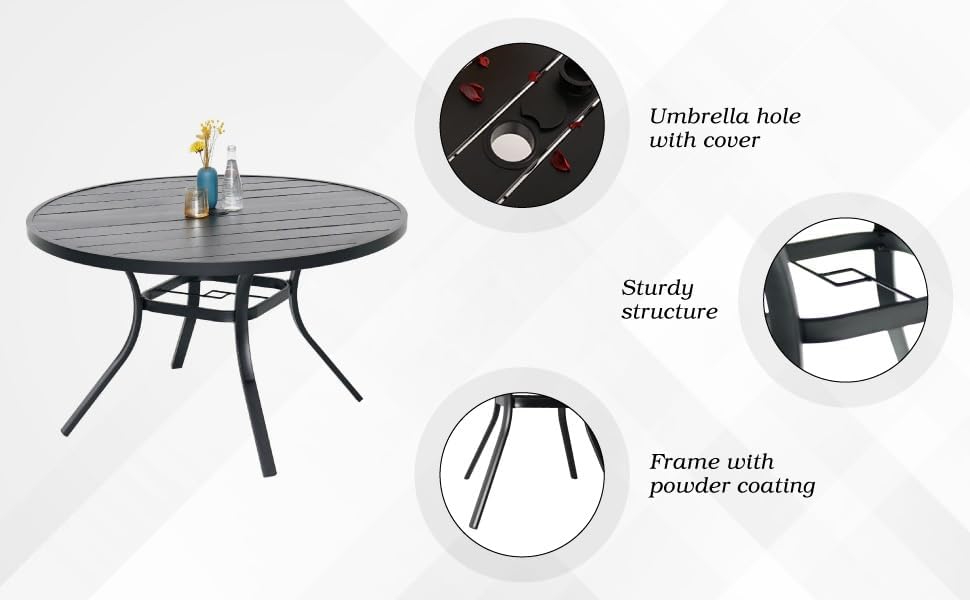 7-Piece Patio Dining Set, 48-Inch Round Dining Table with 6 Stackable Chairs, All-Weather Brown Tan