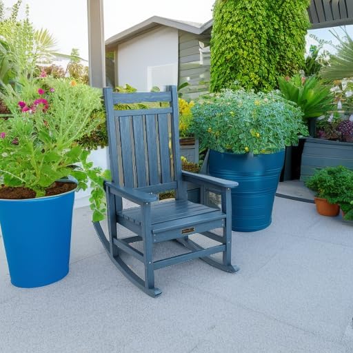 SERWALL Oversized Rocking Chair, Outdoor Rocking Chair for Adults, All Weather Resistant Porch Rocker for Lawn Garden, Blue