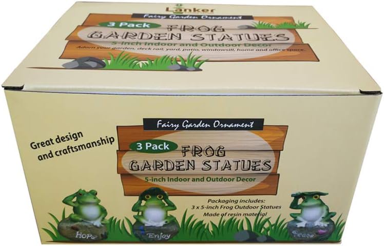 LANKER Frog Garden Statues – 3 Pack 5 Inch Frogs Sitting on Stone Sculptures Outdoor Decor Fairy Garden Ornaments