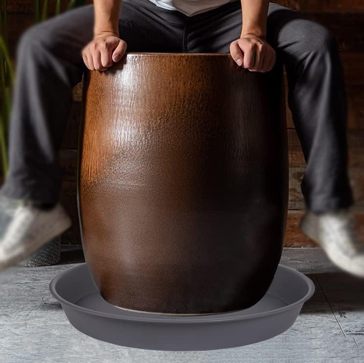 3 Pack of 20 22 inch Plant Saucer (19.2 Inch Base), 3.6" Depth Tray, Large Deep Garden Plastic Flower Planter Plant Trays for Indoors Outdoor Bath Bath (22", Gray)