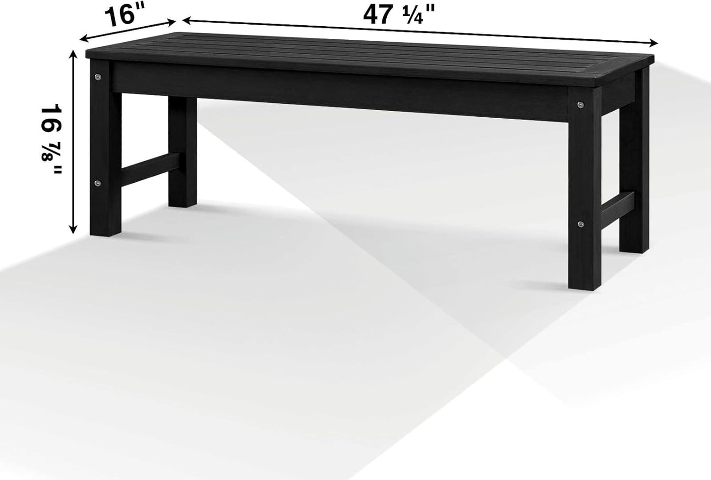 Psilvam Knight Bench, Two Person Outdoor Poly Lumber Patio Backless Bench, Weatherproof Garden Bench That Never Rot and Fade, Suit for Garden, Porch and Park (Black)