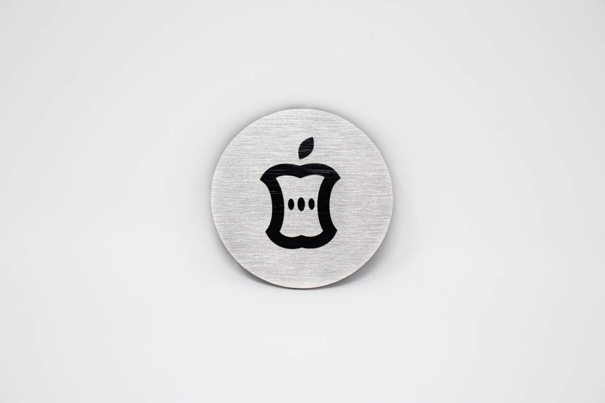 Metal Compost Sign | 2” Round, Compost Bin Label for Waste Basket | Brushed Silver Aluminum with Black Compost Symbol | Environment Signs | Ready to Hang