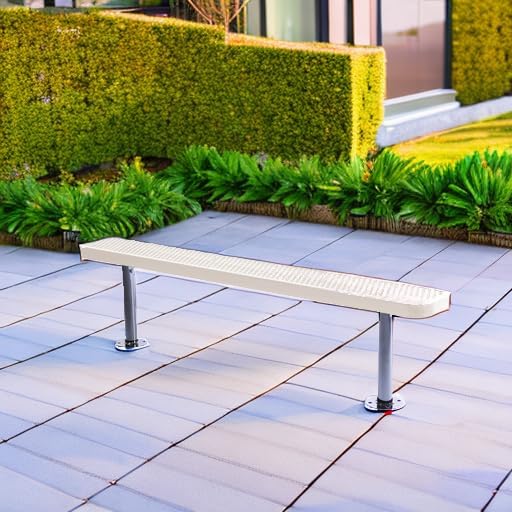 Coated Outdoor Furniture Heavy-Duty Outdoor Bench Thermoplastic Coated, Expanded Metal, Commercial-Grade Seating, Made in America (Surface Without Back, 6 Ft, Tan)