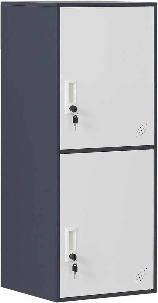 2 Door Metal Vertical Storage Locker for School, Office, Home,Gym,Stackable Steel Storage Cabinet with Lock,Anti-Falling Device. (2 Door, Grey)