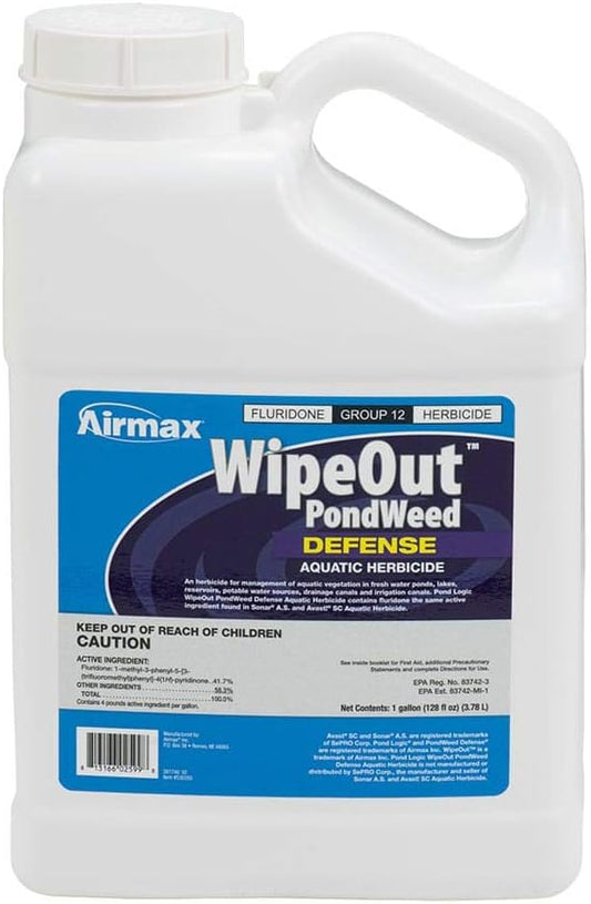 Airmax Wipeout Pond Weed Defense, Herbicide & Aquatic Weed Control, Controls Duckweed & Other Unwanted Submerged & Floating Vegetation, Easy-to-Use & Long Lasting, All-Season Treatment - 1 Gallon
