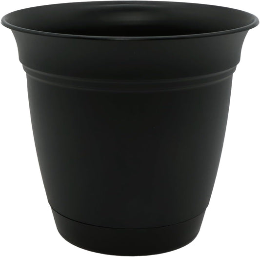 The HC Companies Eclipse Round Planter with Saucer - Outdoor & Indoor Plant Pot with Drainage Holes - Lightweight, UV-Resistant Plastic Pots for Plants, Flowers & Herbs (10" Black, Pack of 1)