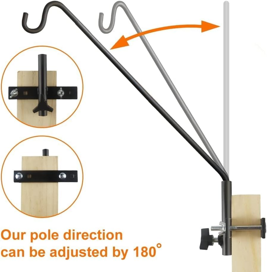 ERYTLLY 2 Packs Extended Rail Hook Fence Deck Bird Feeder Hook 360 Degree Rotary and Length Adjustable Plant Bracket for Feeders, Planters, Suet Baskets, Lanterns, Wind Chimes and More
