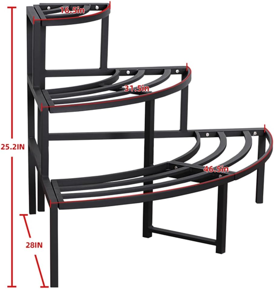 Black Corner Plant Stand - 3-Tier Space Saving Flower Pot Rack - Rustproof & Weather Resistant Indoor/Outdoor Ladder Display Shelf for Patio, Garden, Yard, Balcony