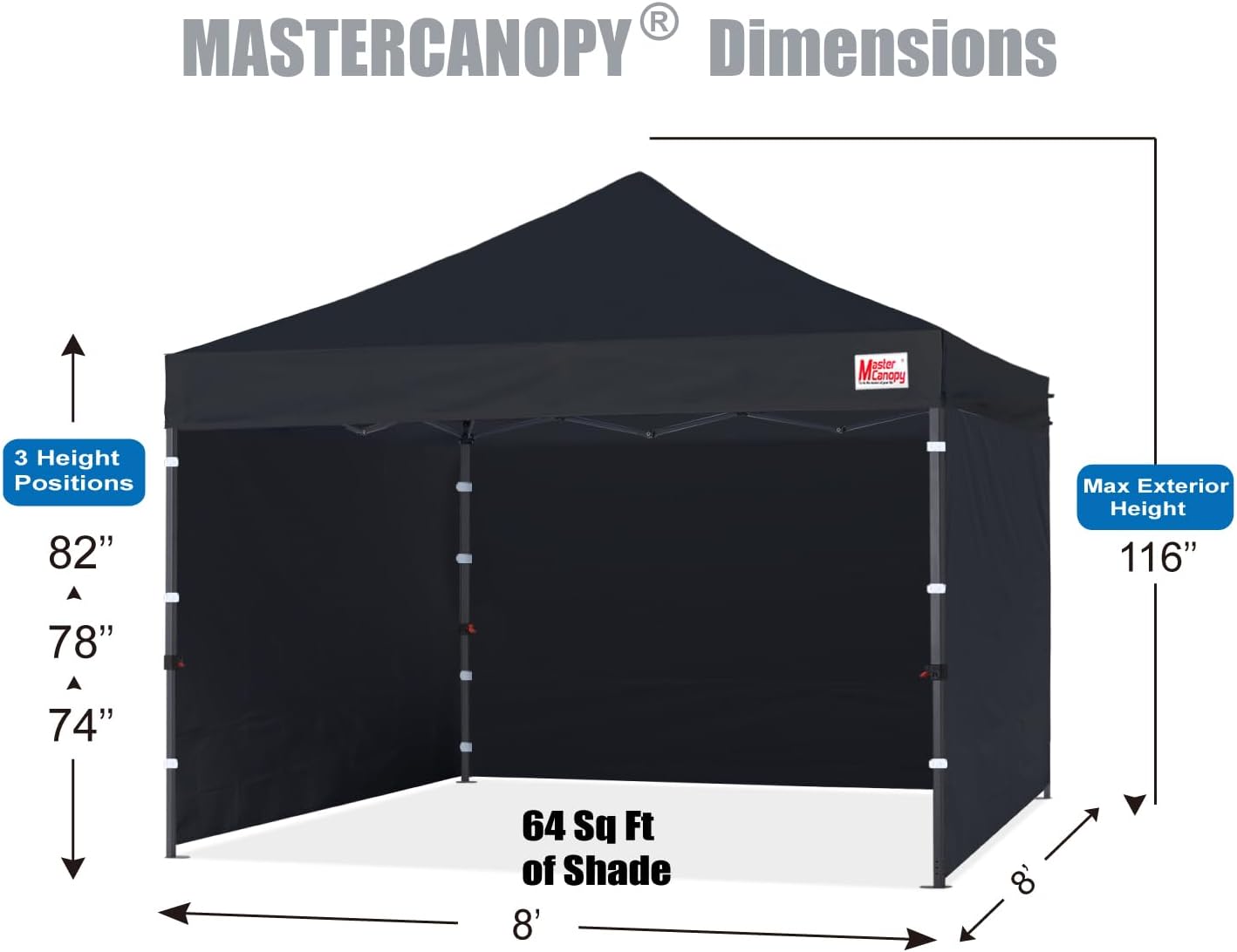 MASTERCANOPY Heavy Duty Pop-up Canopy Tent with Sidewalls (8x8,Black)
