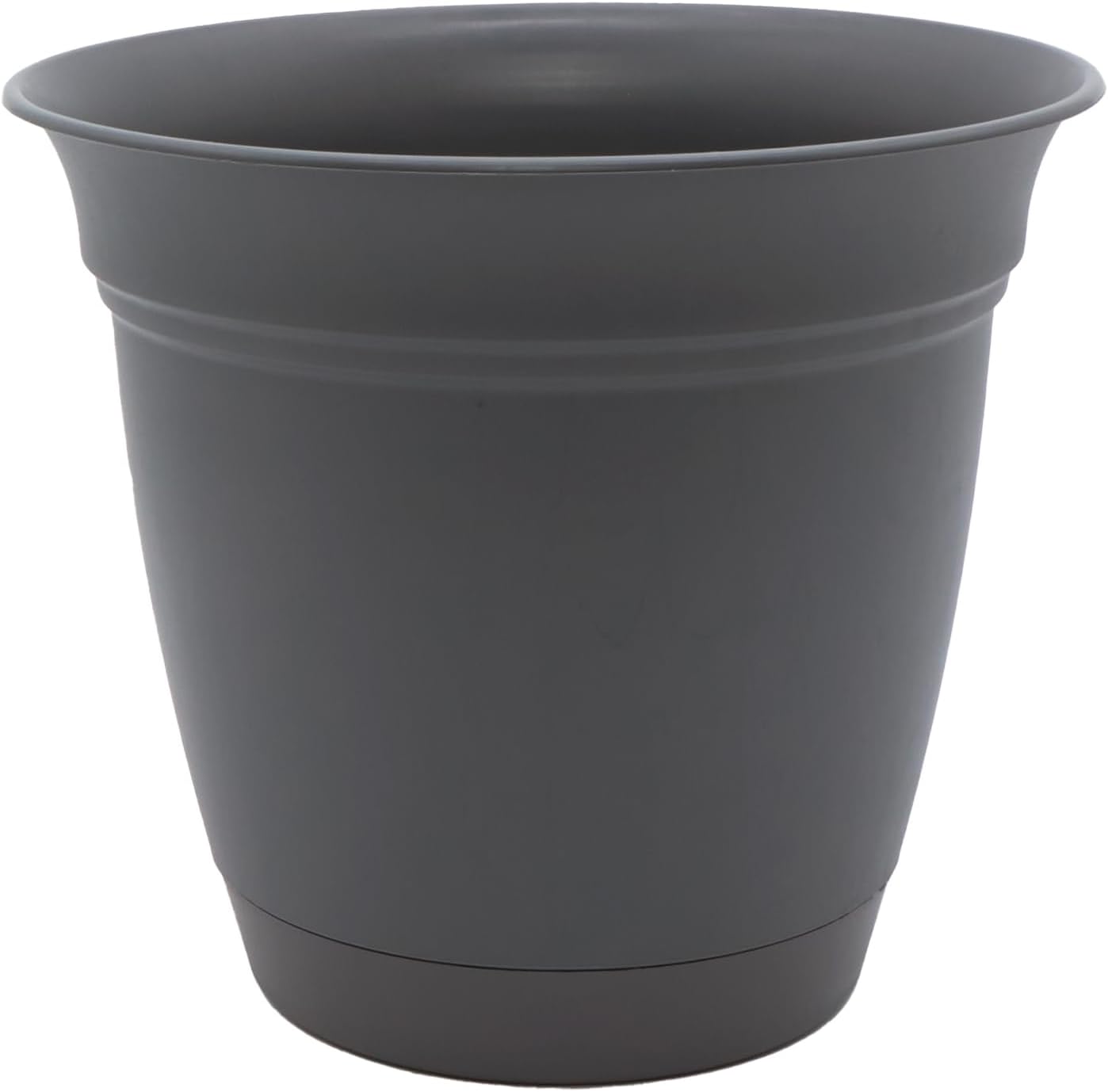The HC Companies Eclipse Round Planter with Saucer - Outdoor & Indoor Plant Pot with Drainage Holes - Lightweight, UV-Resistant Plastic Pots for Plants, Flowers & Herbs (6" Warm Gray, Pack of 1)