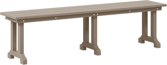 Outdoor Benches Weatherproof, Park Long Bench Poly Lumber Backless for Entryway Front Porch Garden Bench Seat for Patio, Weathered Wood