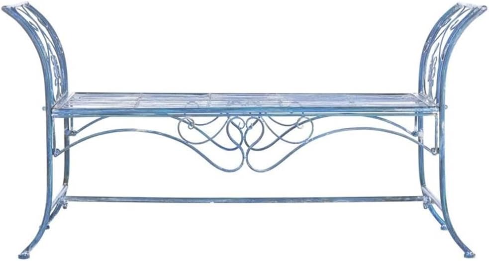 SAFAVIEH PAT5016C Outdoor Collection Adina Antique Blue Wrought Iron 51-inch Garden Bench
