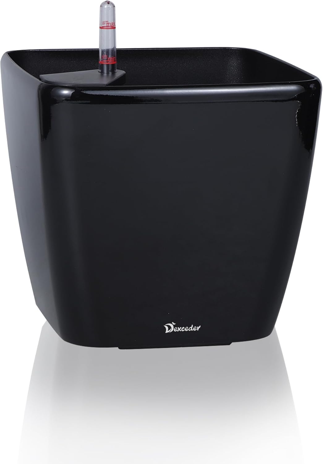 Dexceder 9x8 Self Watering Planter Indoor Outdoor, Inner Mat Design, Thickened Table Flower Plant Pot with Water Level Indicator (Black High Gloss)