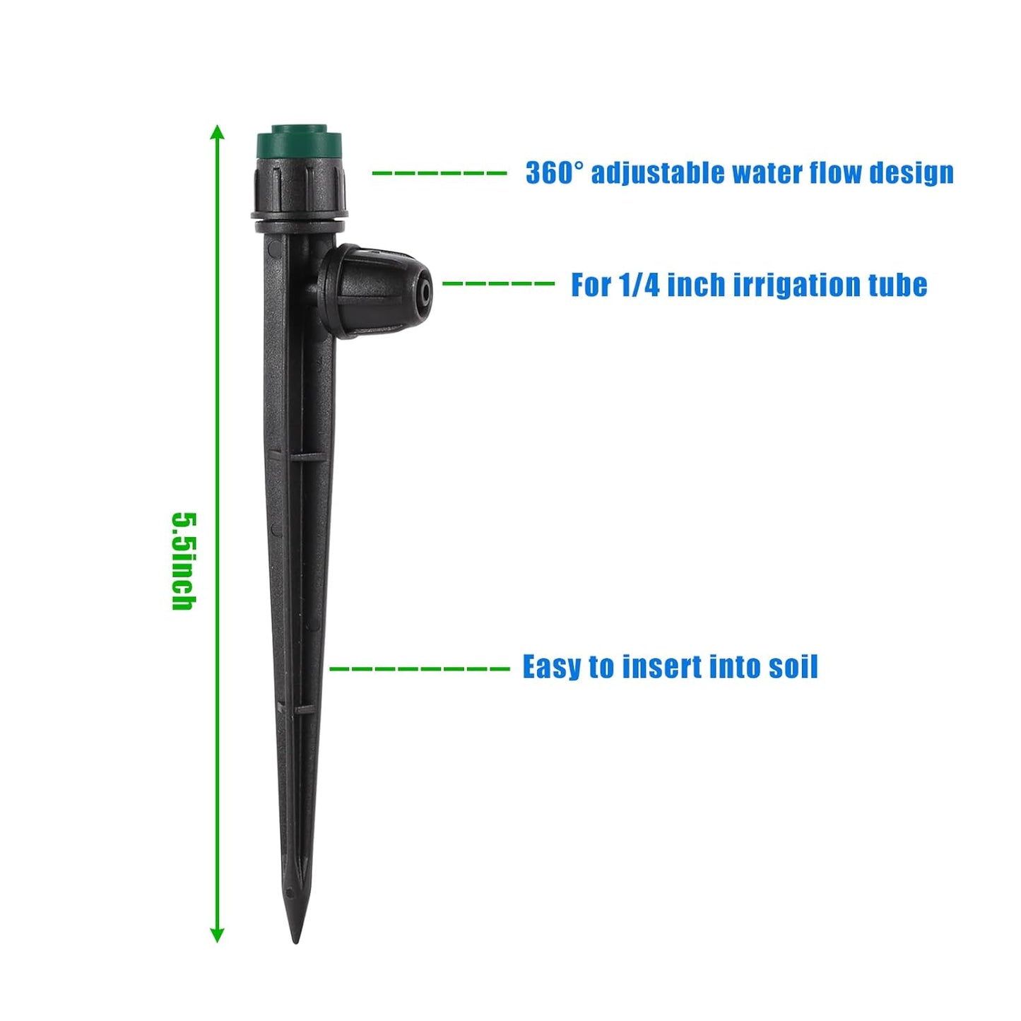 Anti-Drop Drip Irrigation Emitters Sprayers for 1/4" Tubing, with Lock Barbed Adjustable 360 Degree Water Flow Drippers Sprayer for Garden Watering System. (100pcs-360 Degree Sprayer)