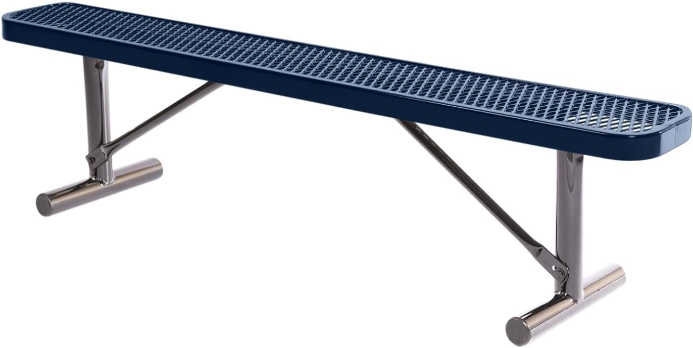 Heavy-Duty Portable Outdoor Bench Thermoplastic Coated, Expanded Metal, Commercial-Grade Seating, Made in America (Portable Without Back, 6 Ft, Textured Dark Blue)