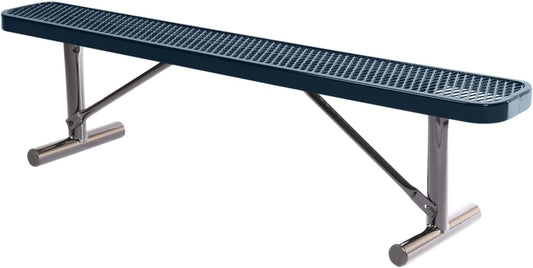 Heavy-Duty Portable Outdoor Bench Thermoplastic Coated, Expanded Metal, Commercial-Grade Seating, Made in America (Portable Without Back, 6 Ft, Dark Blue)