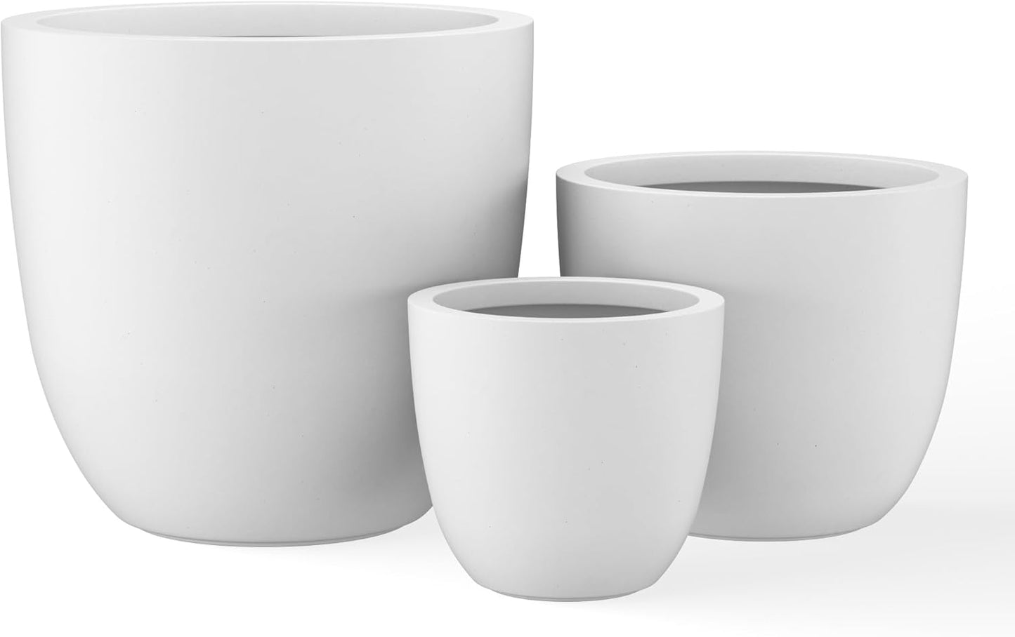 Kante 18",14",10" Dia Concrete Round Planters (Set of 3), Outdoor Indoor Large Planter Pots with Drainage Hole for Home Patio Garden, Pure White