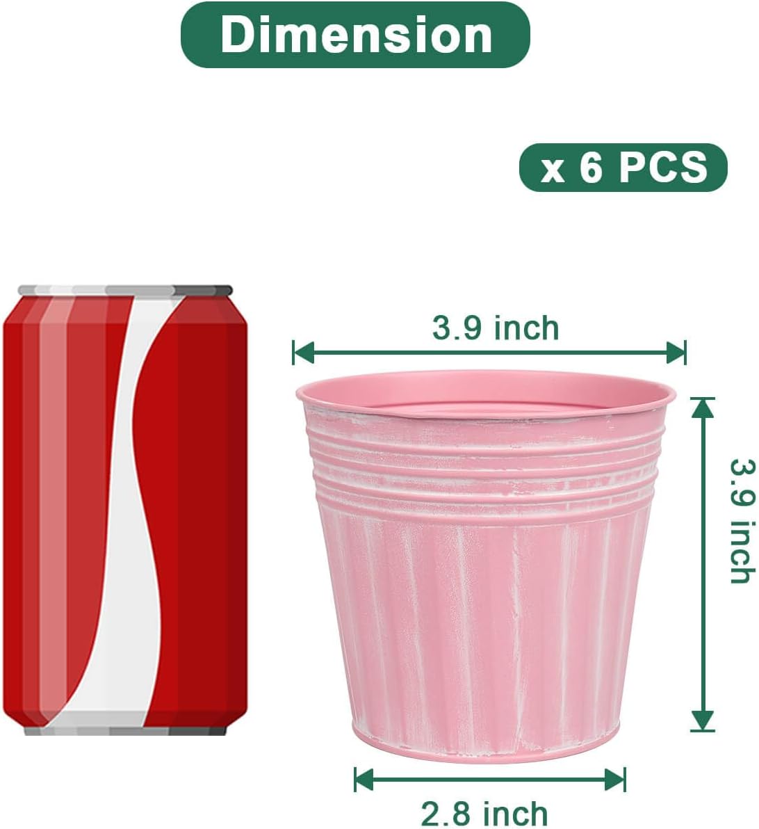 vensovo 4 Inch Pink Metal Rustic Flower Pots - 6Pcs Small Galvanized Planters with Drainage Hole and Rubber Plug, Rustproof Metal Bucket Plant Pots Farmhouse Vintage Style for Decor