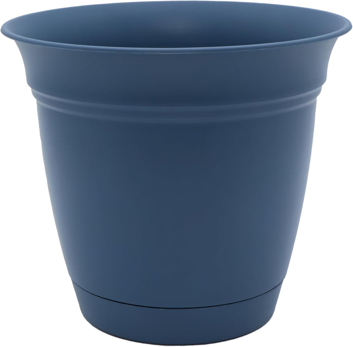 The HC Companies Eclipse Round Planter with Saucer - Outdoor & Indoor Plant Pot with Drainage Holes - Lightweight, UV-Resistant Plastic Pots for Plants, Flowers & Herbs (8" Slate Blue, Pack of 1)