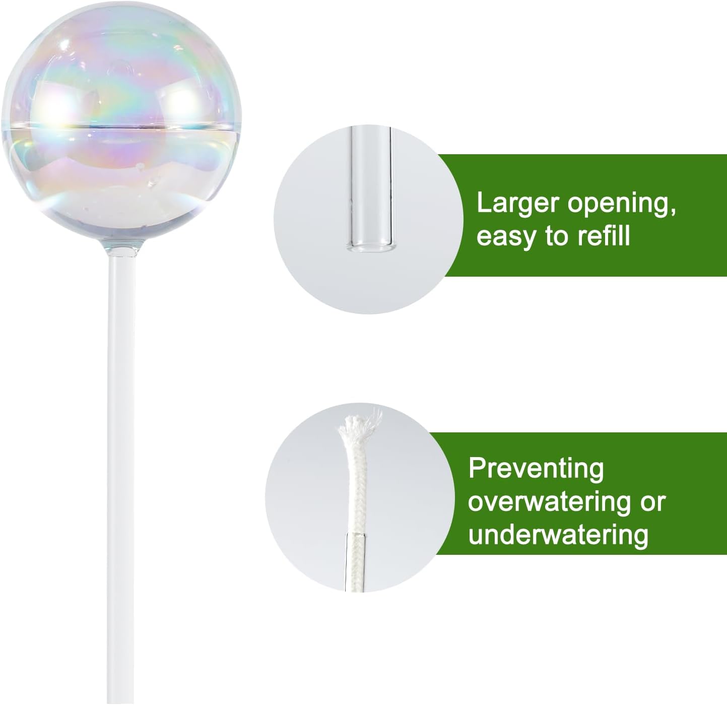Extra Large Plant Watering Globes 2PCS, 13 oz Up to 15 Days Light Iridescent Glass Self Water Bulbs for Indoor Outdoor Plants, Vacation Automatic Planter Waterer System Self-Watering Stakes