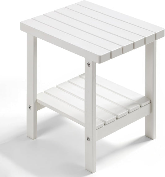 PASAMIC 2-Tier Adirondack Square Side Table, 17" HDPE Outdoor Side Tables, Weather Resistant End Table for Patio, Backyard, Pool, Indoor Companion, Beach, Easy Maintenance (White)