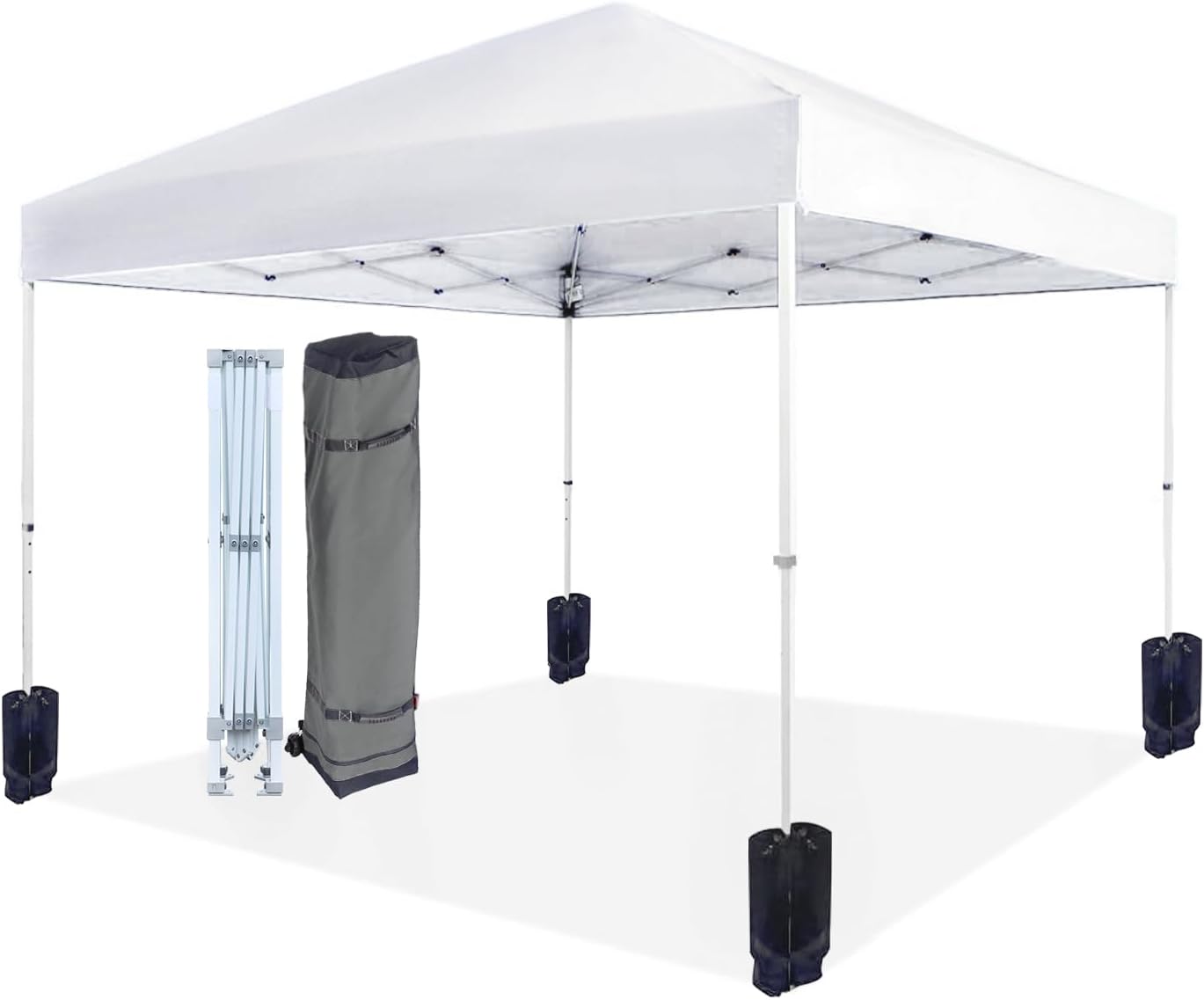 Amazon Basics Outdoor Pop Up 10 x 10 Canopy Tent for Events, Portable with Easy Setup, One-Push, Includes Wheeled Carry Bag, 8 Pegs, 4 Ropes, 4 Weighted Bags, White