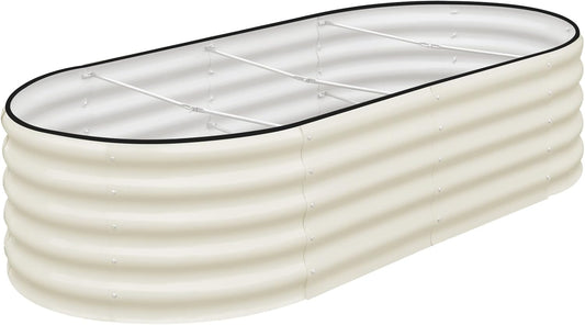 SnugNiture Galvanized Raised Garden Bed, 8x4x1.5ft Oval Metal Planter Box for Planting Outdoor Plants Vegetables