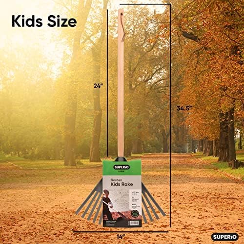 Pack of 12 Kids Rake with Hardwood Handle, Durable Plastic Head to Sweep Leaves in Lawn and Tidying Up The Garden, 34" (Grey)