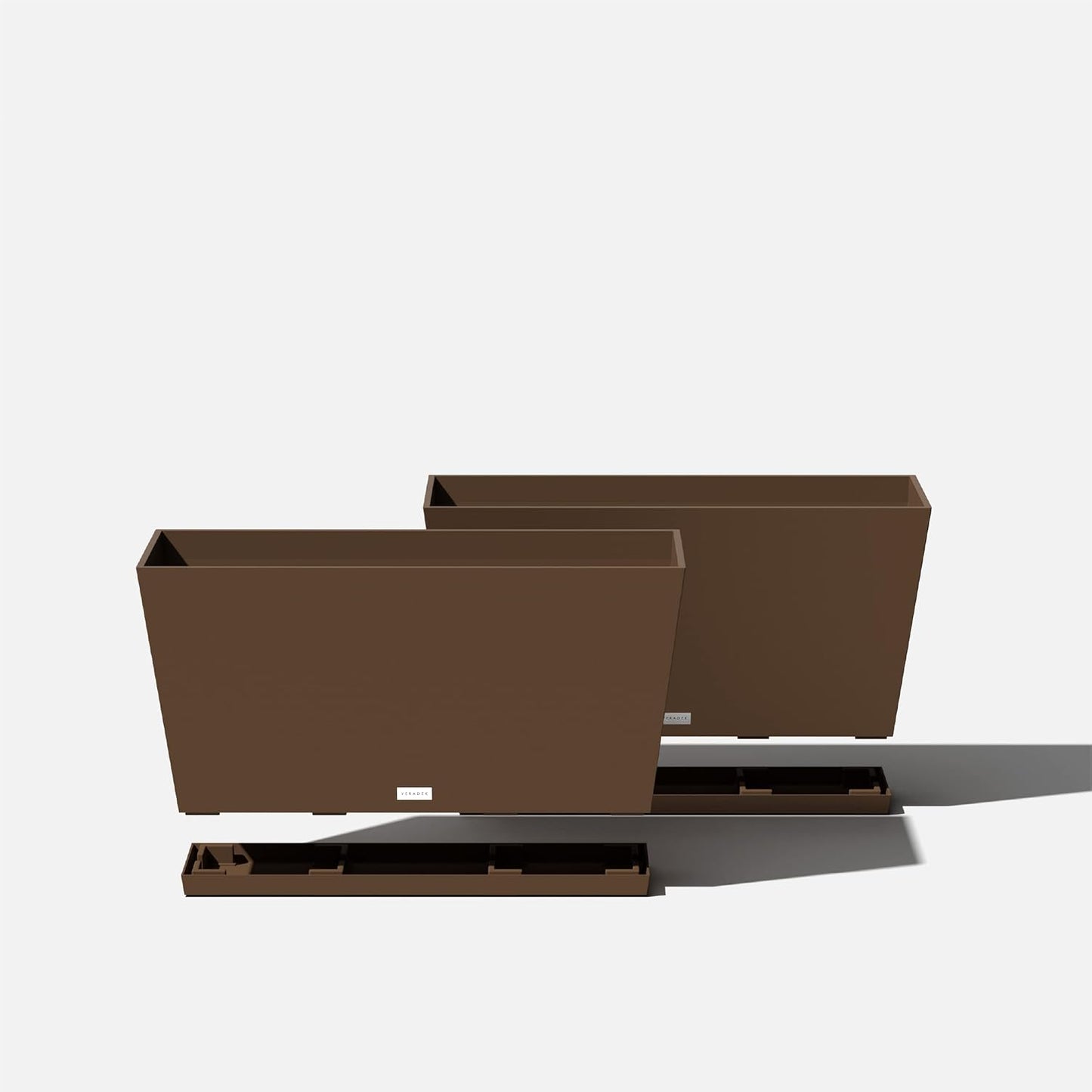 Veradek Midori Long Trough Planter (Espresso, 31 inch - 2 Pack with 2 Saucer Trays)