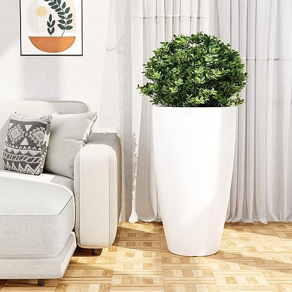 QCQHDU 21 inch Tall Planters for Outdoor & Indoor Plants, 2 Pack Sturdy Plant-Flower-Tree Pots for Front Porch Patio Deck Living Room Decor