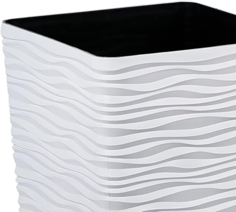 Worth Garden 22" Tall Planters Set of 2 - Plastic White Square Plant Pots - Modern Big Tapered Matte Wavy Tree Flower Pot for Indoor Outdoor Porch Deck