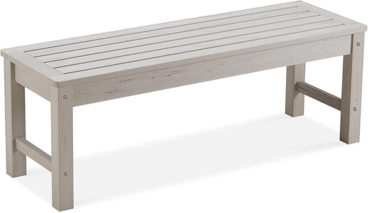Psilvam Outdoor Bench, Two Person Poly Lumber Porch Bench, Weatherproof Garden Bench That Never Rot and Fade, All-Weather Patio Bench Suit for Garden, Porch, and Park (Grey)