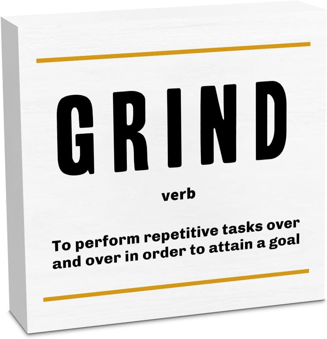 Grind Definition Entrepreneur White Wooden Box Sign, Inspirational Office Decor Decorative Table Shelf Desk Decor, Rustic Workplace Farmhouse Home Cubicle Decor Office Decorations Desk Accessories