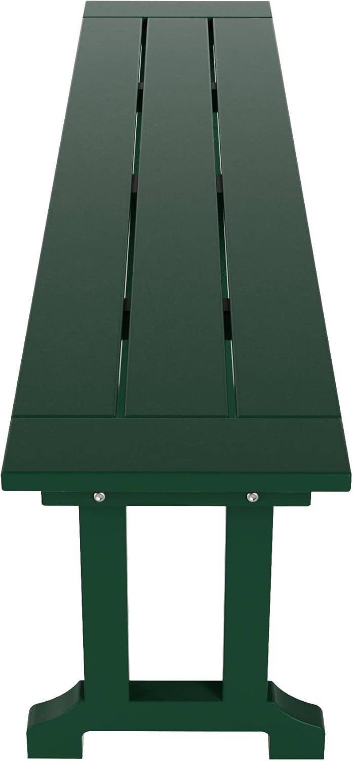 WestinTrends Malibu 65" Outdoor Dining Bench, All Weather Resistant Poly Lumber Patio Garden Bench Trestle Long Bench for Both Outdoor and Indoor, Dark Green