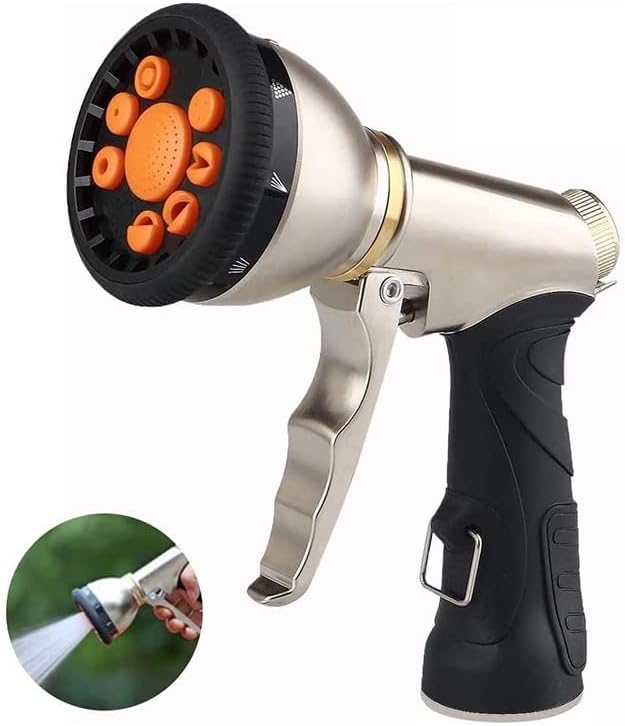 Garden Hose Nozzle – Heavy Duty Metal Hose Sprayer with 9 Spray Patterns, Thumb Control, High Pressure Water Nozzle for Watering Plants, Lawn, Car Wash, and Cleaning