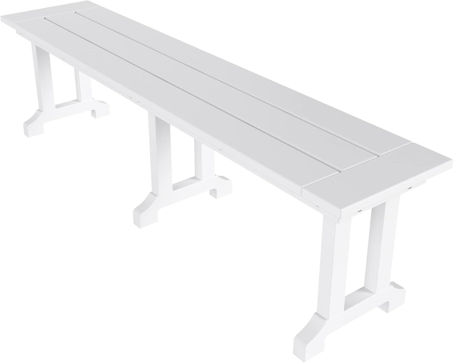 WestinTrends Malibu 65" Outdoor Dining Bench, All Weather Resistant Poly Lumber Patio Garden Bench Trestle Long Bench for Both Outdoor and Indoor, White