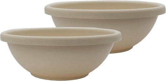 The HC Companies Shallow Planter with Drainage - Contemporary Garden Bowl Planter for Flowers, Herbs & More - Round Succulent Planter Pot for Indoors and Outdoors (24" Cottage Stone, Pack of 2)