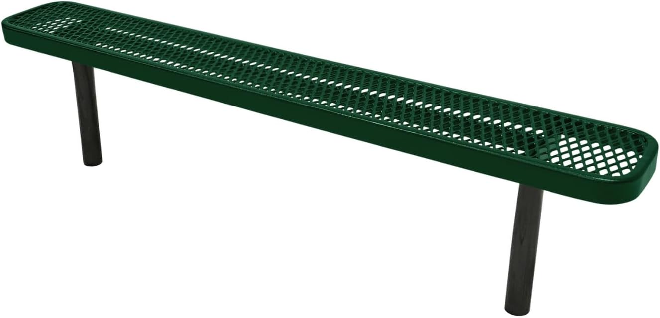 Coated Outdoor Furniture Heavy-Duty Outdoor Bench Thermoplastic Coated, Expanded Metal, Commercial-Grade Seating, Made in America (Inground Without Back, 6 Ft, Green)