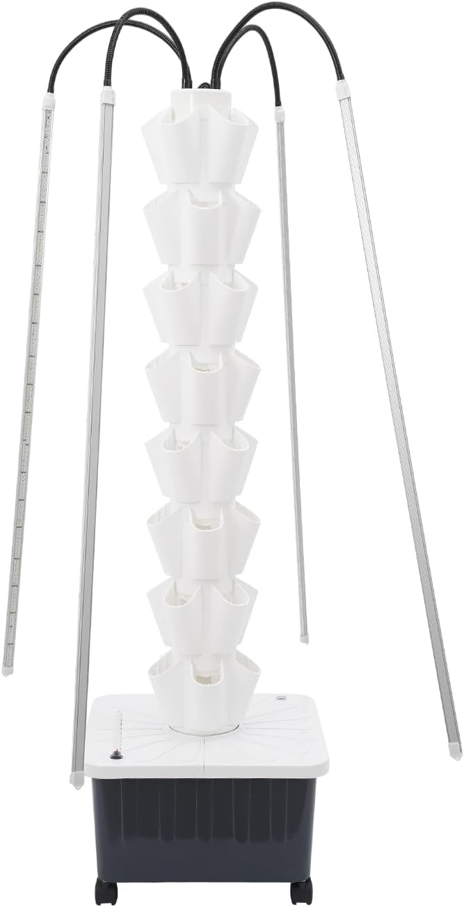 Hydroponics Growing System with LED Grow Lights, 40-Plants Indoor Vertical Hydroponic Tower, Vertical Garden Planter with Wheels, Hydroponic Germination Kit for Fruits, Vegetables, Herbs