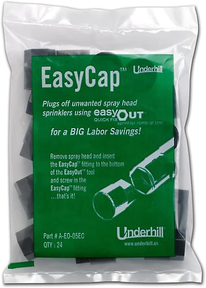 Underhill Plumbing Tools for Sprinkler System, EasyCap Female FPT Fitting for EasyOut Sprinkler Tool, Plug Off Unwanted Sprinklers, A-EO-05EC, 24 Pack
