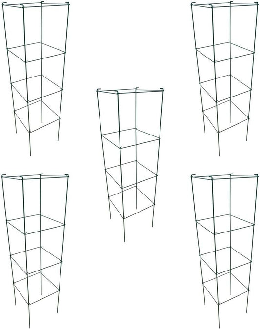MTB Green Square Folding Tomato Cage Plant Support Tower 12 inch by 46 inch, Pack of 5 Sets