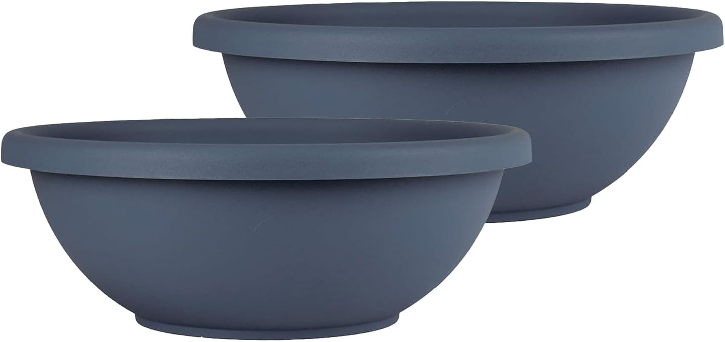 The HC Companies Shallow Planter with Drainage - Contemporary Garden Bowl Planter for Flowers, Herbs & More - Round Succulent Planter Pot for Indoors and Outdoors (20" Slate Blue, Pack of 2)