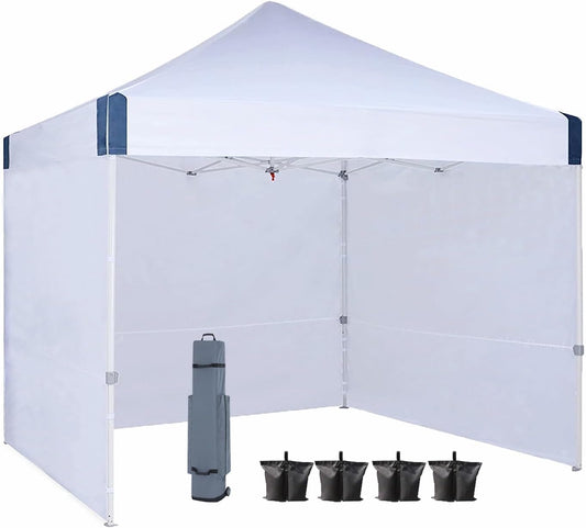 10x10 pop up Canopy Tent, Outdoor Patio Canopy Tent with sidewalls, Heavy Duty Commercial Instant Canopy Tent with Sand Bags for Deck, Party, Camping, Backyard, Playground, White