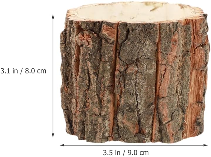 Housoutil 3PCS Wooden Bark Flower Pots, Rustic Farmhouse Planters, Light Brown Log Plant Containers, 3.54x3.54x3.14 Inch, Ideal for Succulents, Cacti, Home and Garden Decor, Weddings, and Holidays