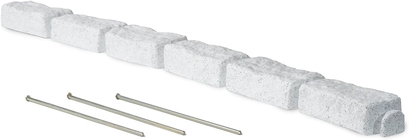 Beuta Landscape Edging | Garden Edging Border | No Dig Faux Stone Bricks & Spikes for Lawn Edging, Flower beds, Pathways & Yards – 1 Pack | Each Pack Has 6 Bricks 48" Lx 4" W x 2.25" H|Limewash