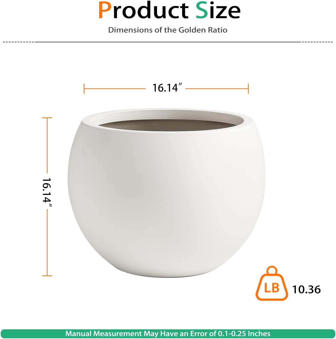 Ball Fiberstone Planter Outdoor Indoor, Large Tall Plant Pots for Front Porch, Patio, Garden (White, 20 inch)